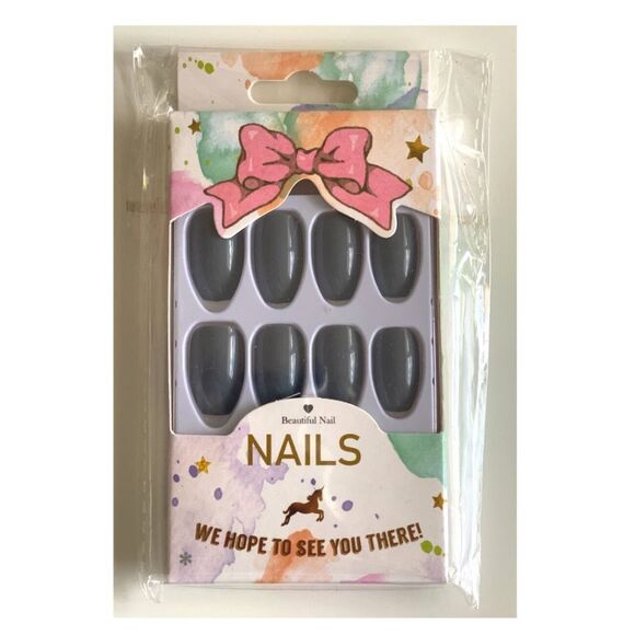 3/$20Coffin False Nails Stylish Grey Press on Nail Coffin New Acrylics Full Set - Picture 4 of 6